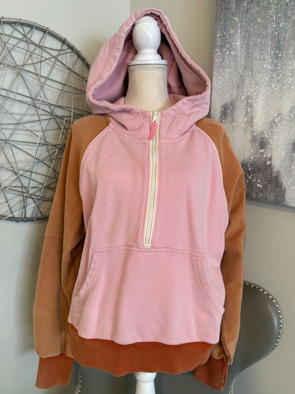 Offline by Aerie color block half-zip hoodie sweatshirt size Large